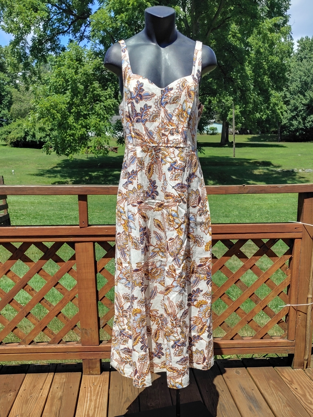 Old Navy Linen Blend Fit & Flare Paisley Print Sleeveless Midi Dress Size Medium